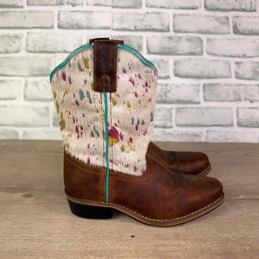 Dan Post Paint Splatter Cowgirl Boots Brown Multi Kids 3D DPC2908